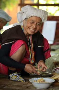a farming women of the minority of Lahu or Lisu near the village of Chiang Dao in the north of chiang mai in the north of Thailand in Southeastasia. ...