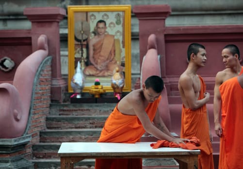 monk at the Wat Phan Tao Temple in the city of chiang mai in the north of Thailand in Southeastasia. ...