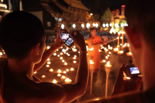 a buddhism ceremony at the Wat Phan Tao Temple in the city of chiang mai in the north of Thailand in Southeastasia. ...