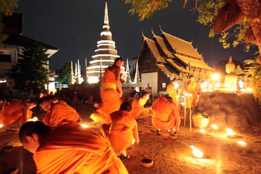 a buddhism ceremony at the Wat Phan Tao Temple in the city of chiang mai in the north of Thailand in Southeastasia. ...
