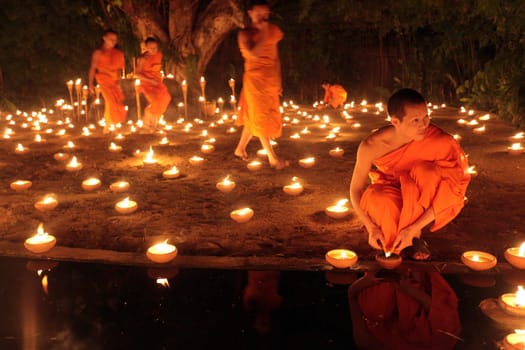 a buddhism ceremony at the Wat Phan Tao Temple in the city of chiang mai in the north of Thailand in Southeastasia. ...