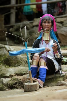 a traditional longneck women of the Paudang minority from Burma in a village north of chiang mai in the north of Thailand in Southeastasia. ...