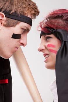 business man facing woman before the battle in the office