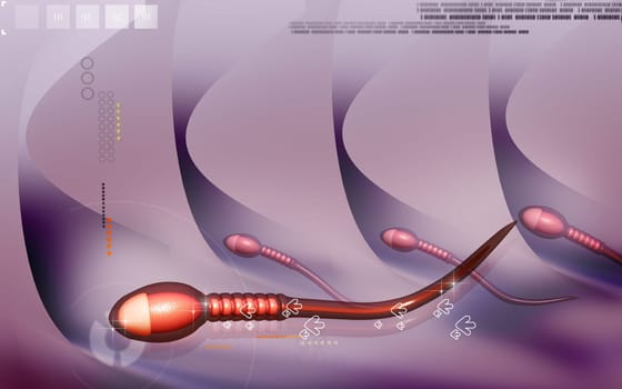 Digital illustration of sperm in colour background