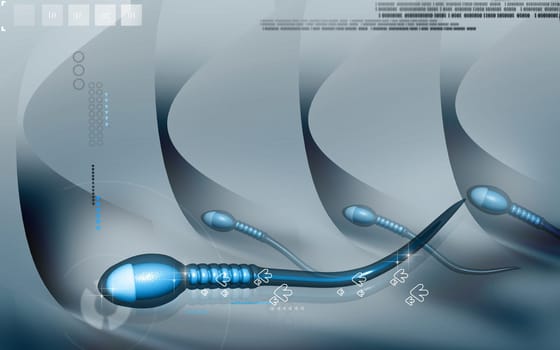 Digital illustration of sperm in colour background