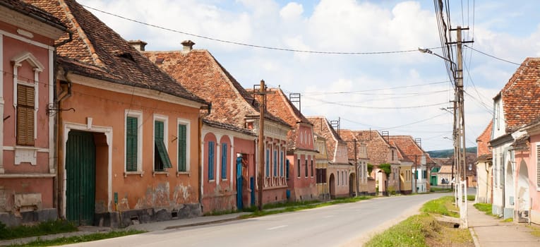 Street view of medieval Saxon village in Romania .In Transylvania region