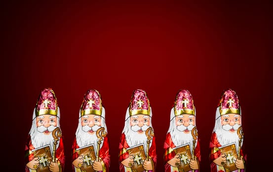 Close up of Sinterklaas. Saint  Nicholas chocolate figure of  Dutch character of Santa Claus