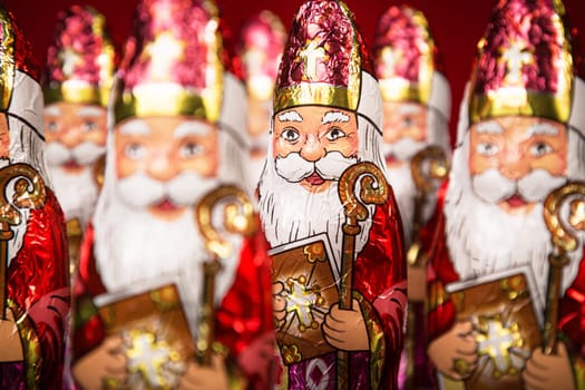Close up of Sinterklaas. Saint  Nicholas chocolate figure of  Dutch character of Santa Claus