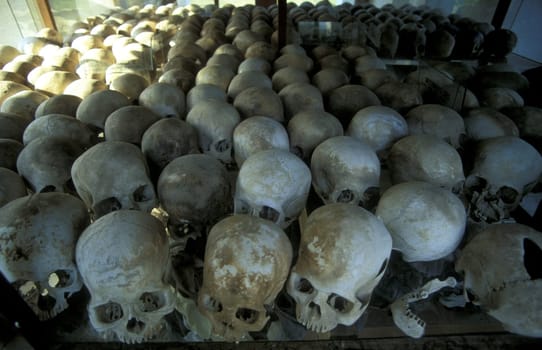 the museum of the killing fields of the khmer rouge outside of the city of phnom penh in cambodia in southeastasia.