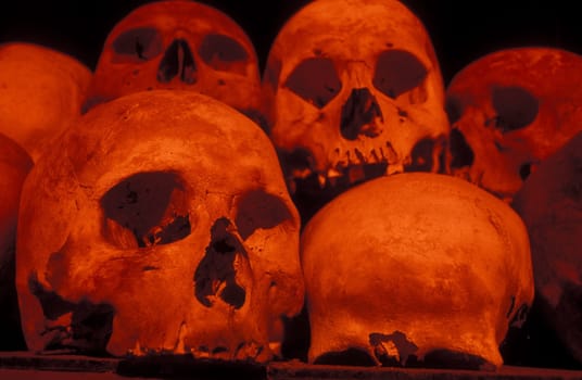 the museum of the killing fields of the khmer rouge outside of the city of phnom penh in cambodia in southeastasia.