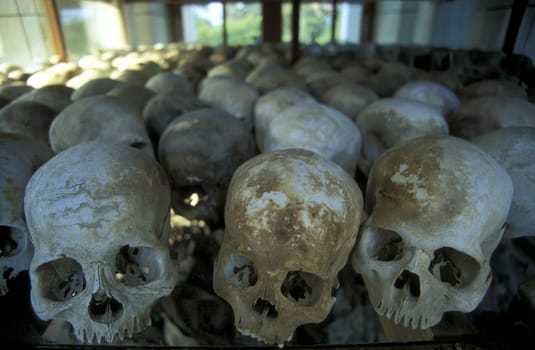 the museum of the killing fields of the khmer rouge outside of the city of phnom penh in cambodia in southeastasia.