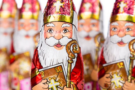Close up of Sinterklaas. Saint  Nicholas chocolate figure of  Dutch character of Santa Claus.