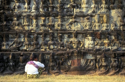 the Elephantrerasse temple in Angkor at the town of siem riep in cambodia in southeastasia.