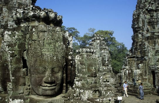 the bayon temple in angkor Thom temples in Angkor at the town of siem riep in cambodia in southeastasia.
