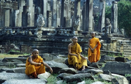 the bayon temple in angkor Thom temples in Angkor at the town of siem riep in cambodia in southeastasia.