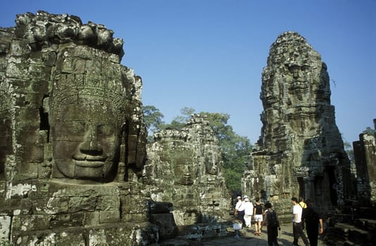the bayon temple in angkor Thom temples in Angkor at the town of siem riep in cambodia in southeastasia.