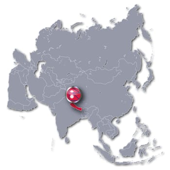Asia map with Nepal