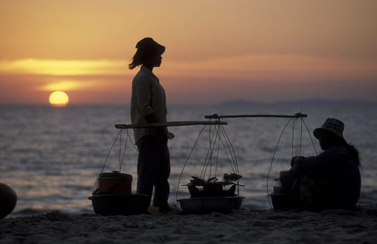 the beach at the coast of the Town of Sihanoukville in cambodia in southeastasia.