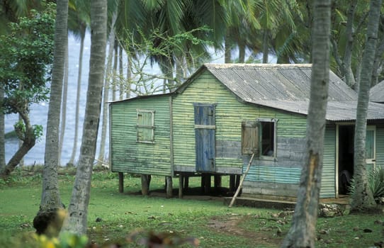 a traditional Woodhouse at the Village of Las Terrenas on Samanaon in The Dominican Republic in the Caribbean Sea in Latin America.