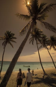 a Beach at the Village of Las Terrenas on Samanaon in The Dominican Republic in the Caribbean Sea in Latin America.