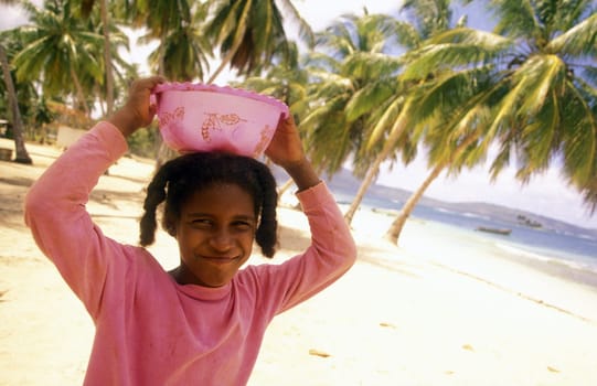 a girl at the Village of Las Terrenas on Samanaon in The Dominican Republic in the Caribbean Sea in Latin America.
