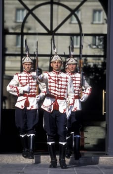 the guard of the parliament in the city of Sofia in Bulgaria in east Europe.