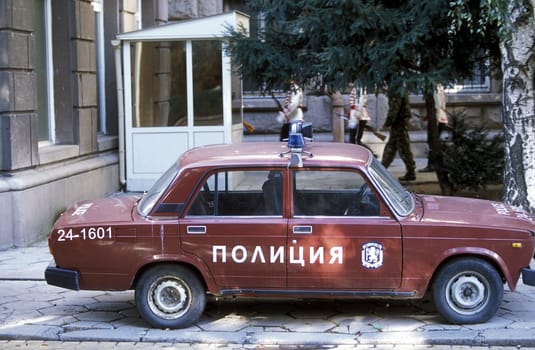 an old police car in the city of Sofia in Bulgaria in east Europe.