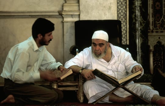 The Umayyad Mosque in the capital Damascus in Syria in the Middle East.