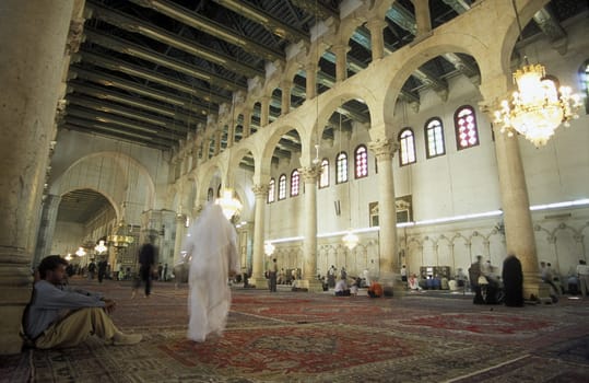 The Umayyad Mosque in the capital Damascus in Syria in the Middle East.