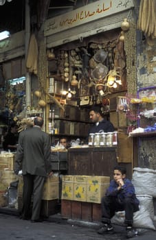 The Souq or market in the medina of the Old City of Aleppo in the north of Syria in the Middle East.