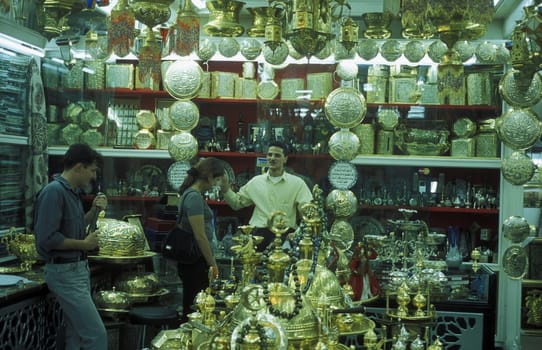 The Souq or market in the medina of the Old City of Aleppo in the north of Syria in the Middle East.
