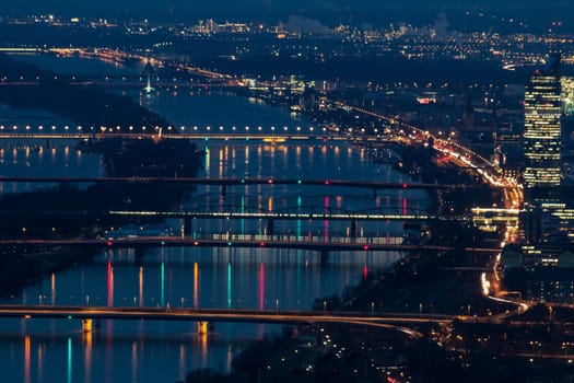Vienna at night,panorama of the capital with Danube
