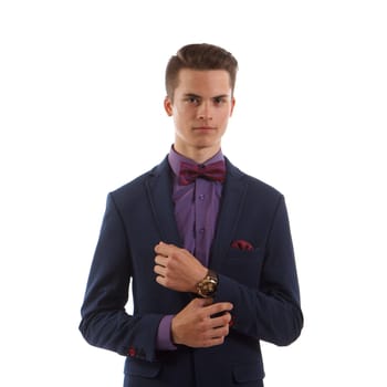 Well dressed teenage boy on white background