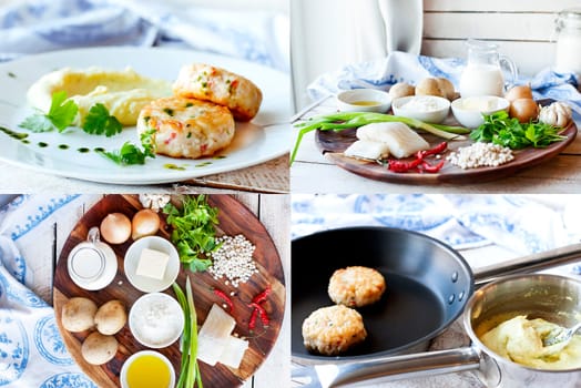 Fish or chicken cutlets with mashed potatoes