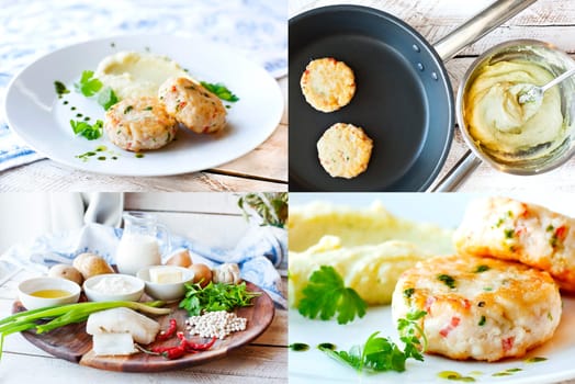 Fish or chicken cutlets with mashed potatoes