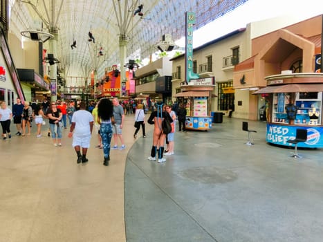 Las Vegas, United States of America - May 07, 2016: The people walking at Fremont Street at day at Las Vegas, United States of America