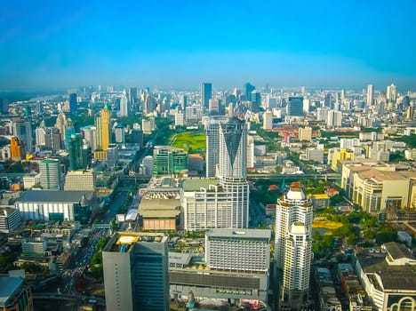 The arial panorama of Bangkok city near Petchburi Road at Thailand