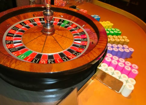 Las Vegas, United States of America - May 11, 2016: The table for card game roulette in the Fremont Casino at Las Vegas, United States of America