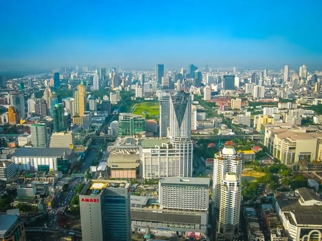Bangkok, Thailand - 30 June 2008: The arial panorama of Bangkok city near Petchburi Road at Thailand