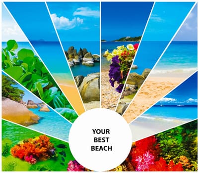 Collage of summer beach images - nature and travel locations