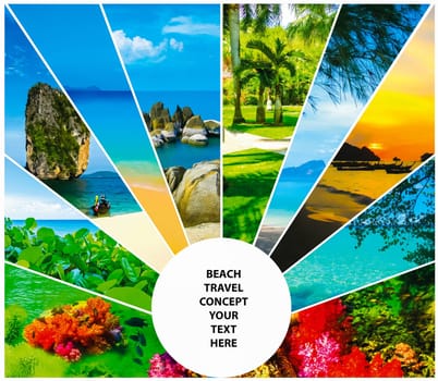 Collage of summer beach images - nature and travel locations