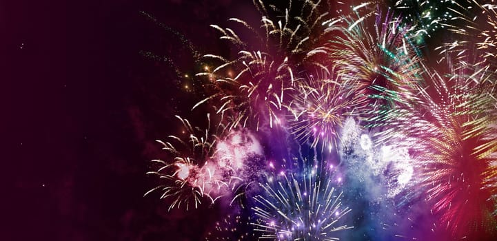 nightly fireworks with colorful light and glitter patterns,graphic star shapes with motion blur added