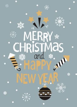 Christmas Greeting Card. Merry Christmas and happy new year lettering. Vector illustration.