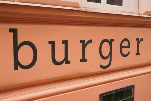 Facade of a burger restaurant in the Old Town of Prague