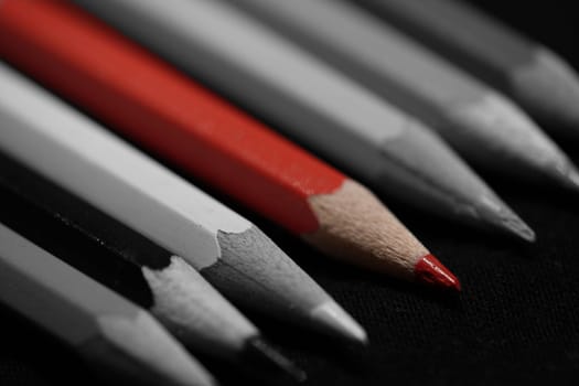 Pencils lie on a table