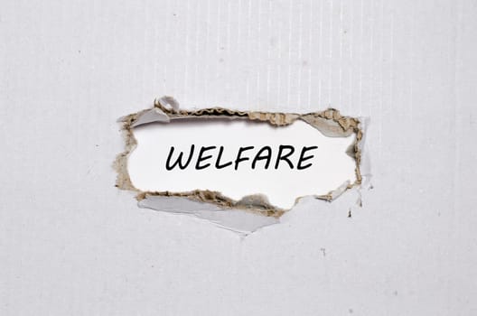 The word welfare appearing behind torn paper