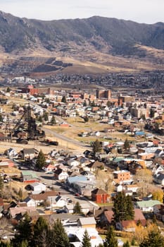 Downtown Butte Montana with winter setting in