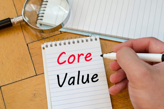 Core value text concept write on notebook