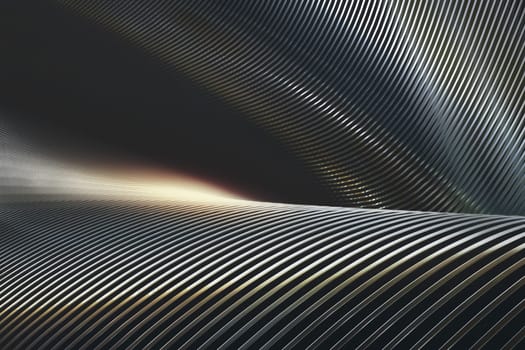 Abstract 3D illustration, twisted structure and folded into chrome and reflections.