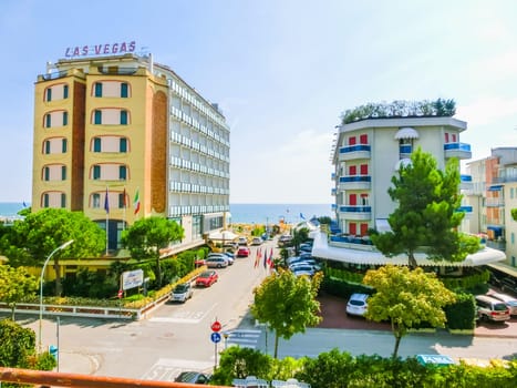 Lido di Jesolo, Italy - September 18, 2014: Sunny view at one of the street of Lido di Jesolo near Venice, Veneto region, Italy.